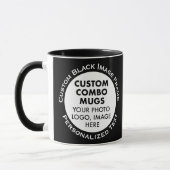 Round Frame 2 x Photo + Text Black Custom Combo Tasse (Links)