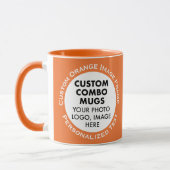 Round Frame 2 x Photo + Text Orange Custom Combo Tasse (Links)