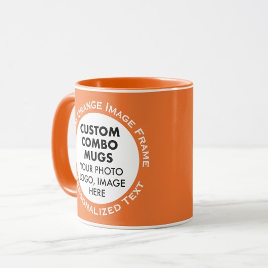 Round Frame 2 x Photo + Text Orange Custom Combo Tasse (Vorderseite Links)