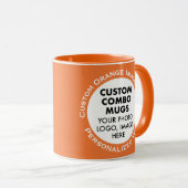 Round Frame 2 x Photo + Text Orange Custom Combo Tasse (VorderseiteRechts)