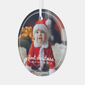 Round Frame Baby's First Christmas Foto Ornament (Vorderseite links)