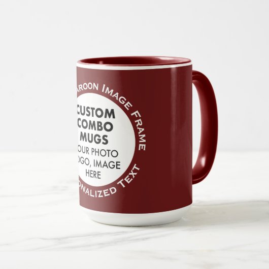 Round Frame Photo & Text Large Maroon Custom Combo Tasse (VorderseiteRechts)