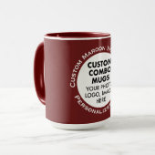 Round Frame Photo & Text Large Maroon Custom Combo Tasse (Vorderseite Links)