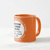 Round Frame Photo + Text Orange Custom Combo Tasse (VorderseiteRechts)