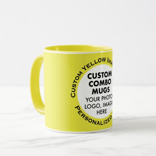Round Frame Photo + Text Yellow Custom Combo Tasse (Vorderseite Links)