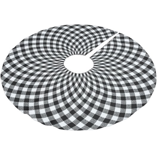 Round Gingham Karo Schwarz-weiß Polyester Weihnachtsbaumdecke (Schrägansicht)