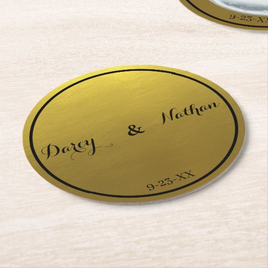 Round Gold Monogram Wedding Untersetzer (Angewinkelt)