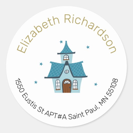 Round-Gold-Text-Rücksendeadressen-Aufkleber Runder Aufkleber (Vorderseite)