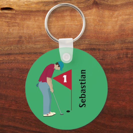 Round Green Golf Theme Schlüsselanhänger (Rückseite)