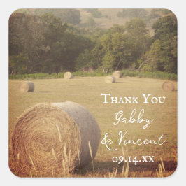 Round Hay Bales Farm Wedding Vielen Dank für Ihre Quadratischer Aufkleber