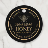Round Honey Jar Necktag Black Gold Vintage Biene