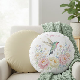 Round Hummingbird Floral Pillow – Personalized Rundes Kissen