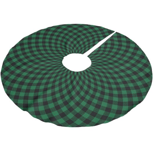 Round Hunter Green Kariert Karo Polyester Weihnachtsbaumdecke (Schrägansicht)
