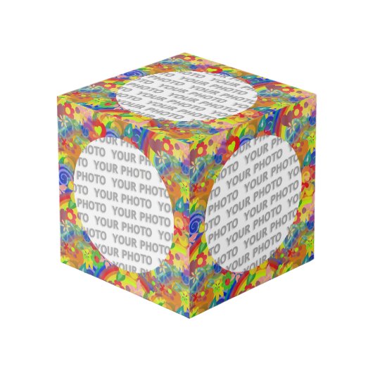 Round in Square Frame Blume Power 1 + Ihr Foto Würfel (Vorderseite Schrägansicht)