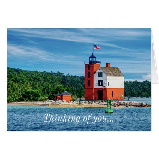 Round Island Lighthouse Denken Sie an Sie Notecard (Vorderseite (Horizontal))