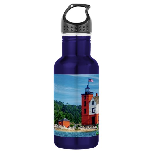 Round Island Lighthouse Edelstahlflasche (Vorderseite)