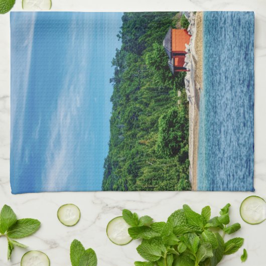 Round Island Lighthouse Geschirrtuch (Gefaltet)