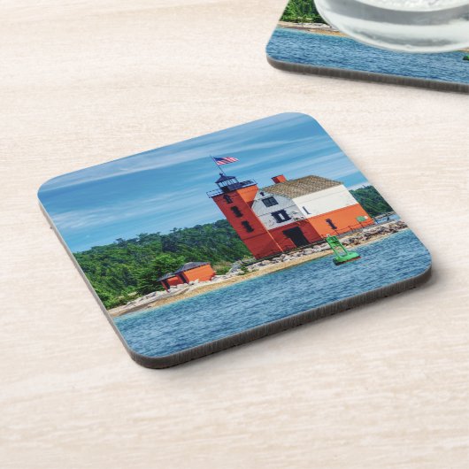 Round Island Lighthouse Getränkeuntersetzer (Linke Seite)