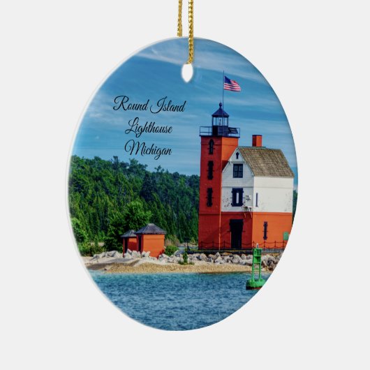Round Island Lighthouse Keramik Ornament (Rechts)