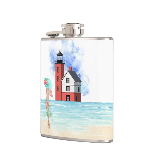Round Island Lighthouse Vinyl Wrapped Flask Flachmann (Links)