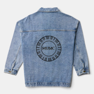 Round Keyboard Music Design Denim Jacket Jeansjacke