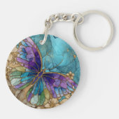 Round Keychain with a Watercolor Butterfly  Schlüsselanhänger (Rückseite)