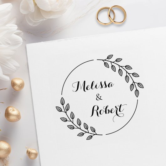 Round Leaves Wreath Custom Names Gummistempel