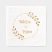 Round Leaves Wreath Custom Names Wedding V2 Servietten Mit Folie (Vorderseite)