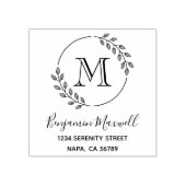 Round Leaves Wreath Monogram Address Gummistempel (Prägung)