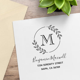 Round Leaves Wreath Monogram Address Gummistempel