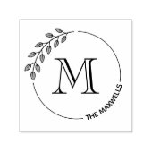 Round Leaves Wreath Monogram Initial Family Name Permastempel (Design)