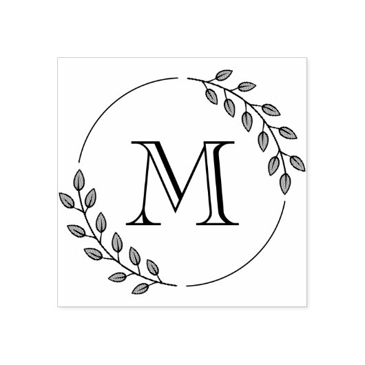 Round Leaves Wreath Monogram Initial Gummistempel (Prägung)