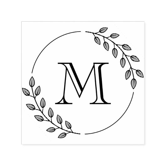Round Leaves Wreath Monogram Initial Permastempel (Design)