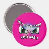 Round Magnet : Wer denkst du (magenta) (Vorderseite/Rückseite)
