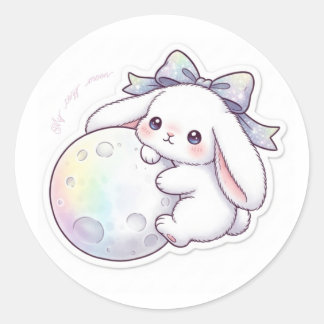 Round Moon Bunny - Dreamy Pastel Orbit Kawaii Art Runder Aufkleber