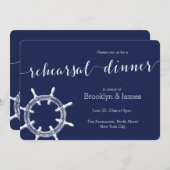 Round Nautical Navy Blue Wedding Probe lädt ein Einladung (Vorne/Hinten)