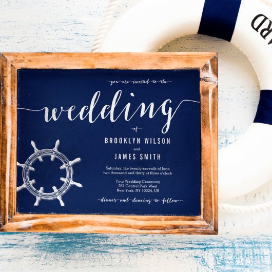 Round Nautical Navy Blue Wedding Wheel Einladung