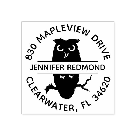Round Owl Lover Rücksendeadresse Gummi Briefmarke Gummistempel (Prägung)