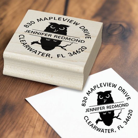 Round Owl Lover Rücksendeadresse Gummi Briefmarke Gummistempel