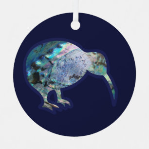 Round Pāua Kiwi Bird Weihnachtsdekoration Ornament Aus Metall