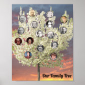 Round Photos with White Blossom Tree and Sunset Poster (Vorne)