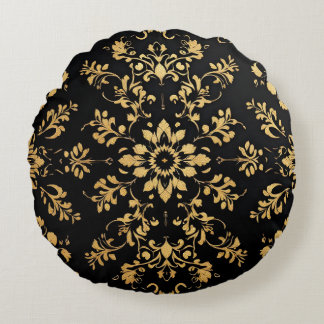 Round Pillow black yellow pattern Rundes Kissen