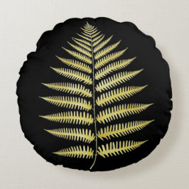 Round Pillow Gold Fern Leaf Luxe Botanical Art Rundes Kissen