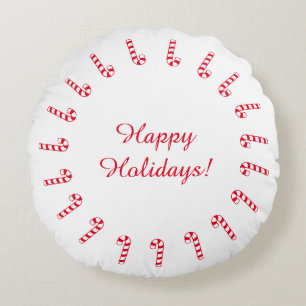 Round Pillow - Red Candy Canes Rundes Kissen