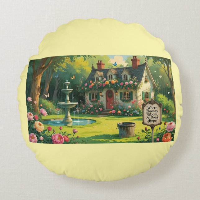 Round Pillow-Victorian Garden Round Pillow Rundes Kissen (Vorderseite)