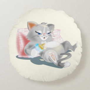 Round Pillow with Baby Kitten Rundes Kissen