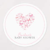 Round Pink Heart Bow Baby Dusche Günstige Aufklebe Etiketten (Design 1)