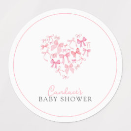 Round Pink Heart Bow Baby Dusche Günstige Aufklebe Etiketten