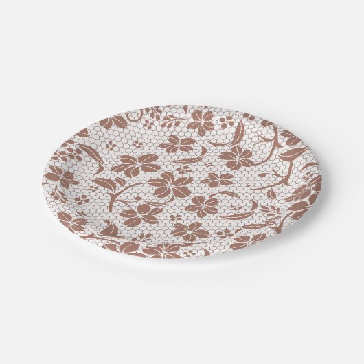 Round plate with a brown floral pattern pappteller (Schrägansicht)