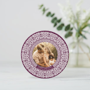 Round Plum + Off White Celtic Holiday Foto Card Feiertagskarte